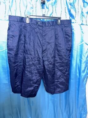 New Gen Men's Navy Blue 100% Linen Dress shorts pants size 44/14 Measures 42/14